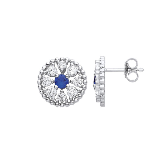 925 Sterling Silver Blue CZ Beady Blue Eyes Circle Stud Earrings - EAG1128