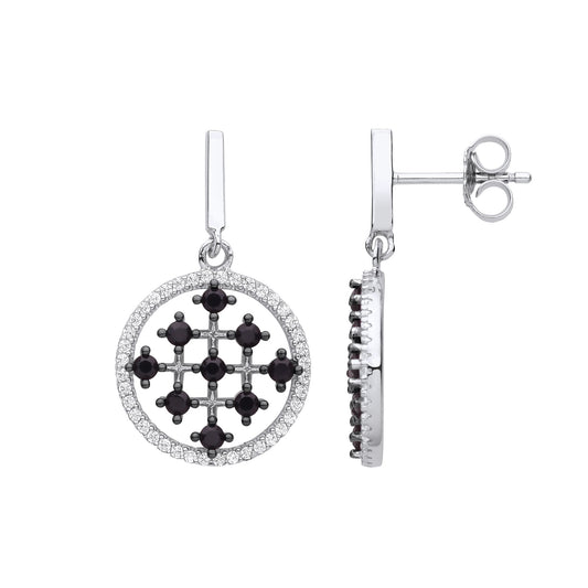 925 Silver Black CZ Jerusalem Cross Halo Cluster Drop Earrings - EAG1133