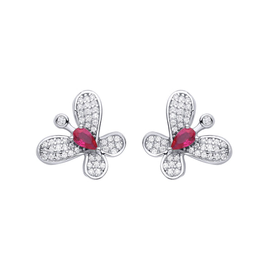 925 Sterling Silver Red Pear CZ Loopy Butterfly Drop Earrings - EAG1136