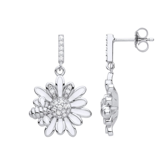 925 Sterling Silver CZ Honey Bee Daisy Sunflower Drop Earrings - EAG1137