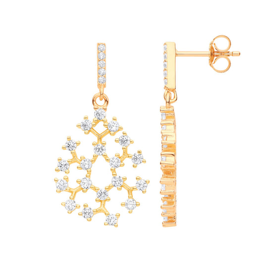 Gilded Sterling Silver CZ Pear Snowflake Cluster Drop Earrings - EAG1141