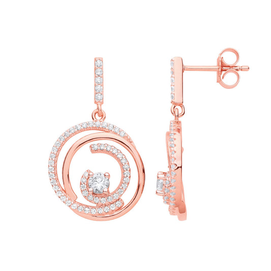 Rose 925 Silver CZ Tornado Spiral Solitaire Cluster Drop Earrings - EAG1143