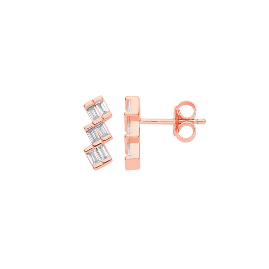 Rose 925 Silver Baguette CZ Stacked Blocks Stairway Drop Earrings - EAG1146