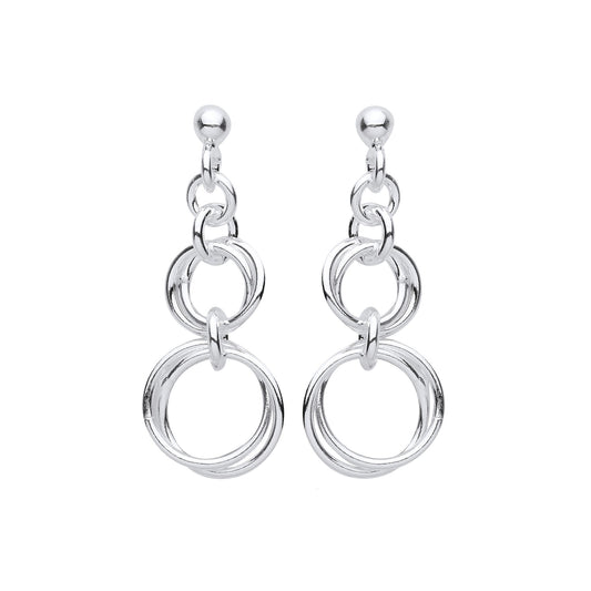 925 Silver Graduated Chinese Magic Linked Rings Drop Earrings - EAG1149