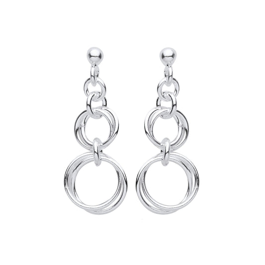 925 Silver Graduated Chinese Magic Linked Rings Drop Earrings - EAG1149