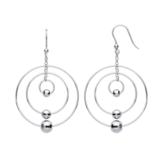 925 Silver Triple Disco Bead Circles Atom Orbit Drop Earrings - EAG1154