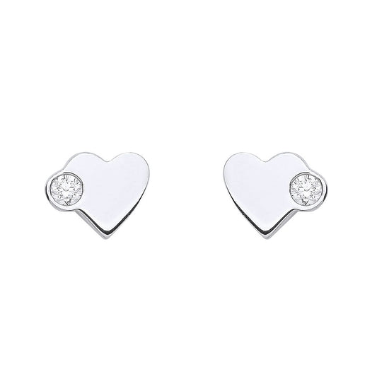 925 Sterling Silver CZ Love Heart Solitaire Stud Earrings - EAG1155
