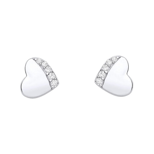 925 Sterling Silver CZ Love Heart Graduated Accent Stud Earrings - EAG1156