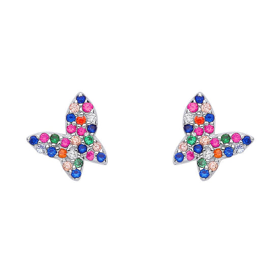 925 Silver Blue Pink Green CZ Pave Pastel Butterfly Stud Earrings - EAG1157