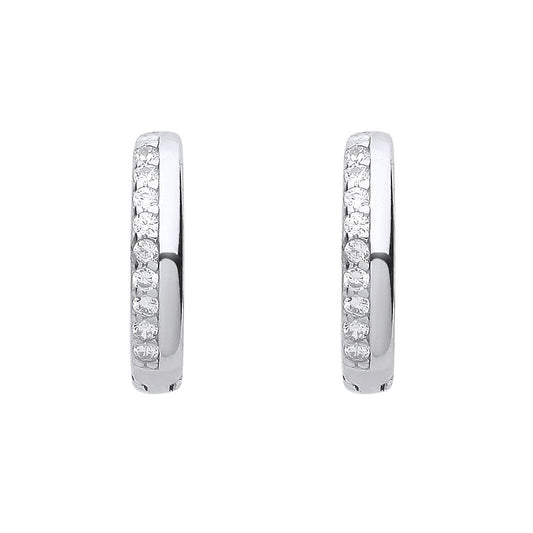 925 Sterling Silver CZ Eternity Pave 2 Face Huggie Hoop Earrings - EAG1159
