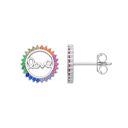 Silver Rainbow CZ Coral Rainbow Fizzy Love Circle Stud Earrings - EAG1162