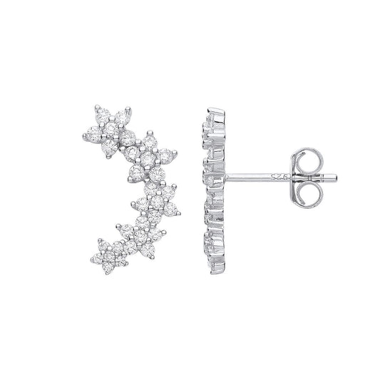 925 Sterling Silver CZ Shooting Star Flower Cluster Drop Earrings - EAG1163