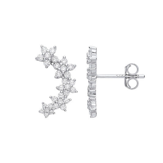 925 Sterling Silver CZ Shooting Star Flower Cluster Drop Earrings - EAG1163