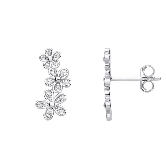 925 Sterling Silver CZ Trilogy Daisy Flower Cluster Drop Earrings - EAG1168