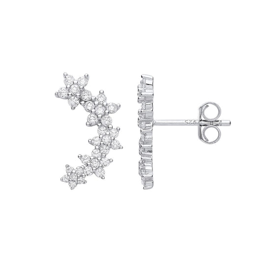 925 Sterling Silver CZ Trilogy Daisy Flower Cluster Drop Earrings - EAG1168