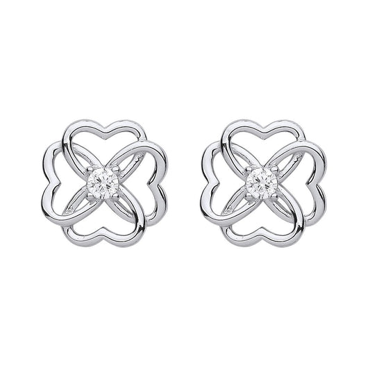 925 Silver CZ Love Heart Flower Knot 4 Leaf Clover Stud Earrings - EAG1169