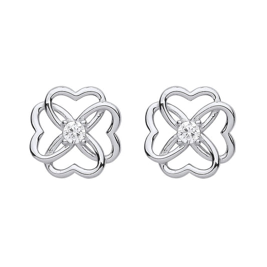 925 Silver CZ Love Heart Flower Knot 4 Leaf Clover Stud Earrings - EAG1169
