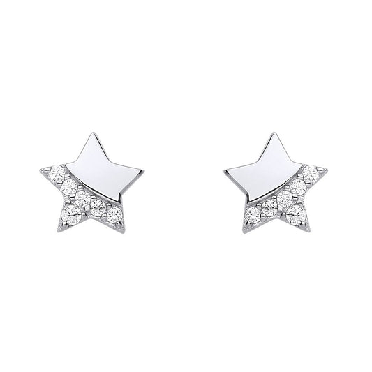 925 Sterling Silver CZ Lucky Star Graduated Accent Stud Earrings - EAG1170