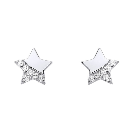 925 Sterling Silver CZ Lucky Star Graduated Accent Stud Earrings - EAG1170