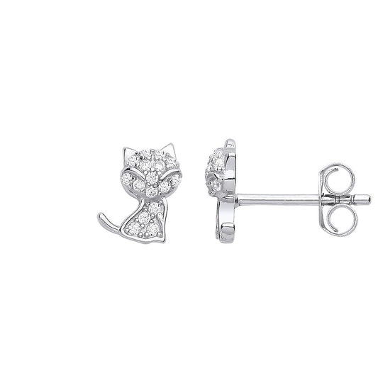 925 Sterling Silver CZ Little Kitty Cat Stud Earrings - EAG1171