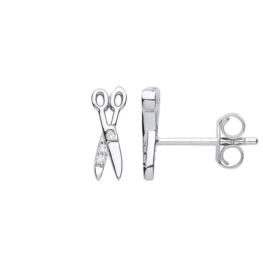 925 Silver CZ Hairdresser Barber Scissor Crafts Stud Earrings - EAG1173