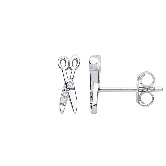 925 Silver CZ Hairdresser Barber Scissor Crafts Stud Earrings - EAG1173