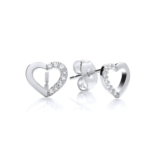 925 Sterling Silver CZ Semi Set Open Love Heart Stud Earrings - EAG1181