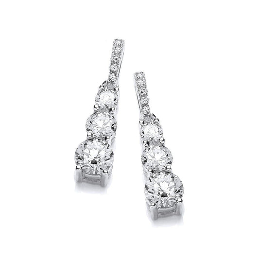 925 Sterling Silver CZ Graduated Trilogy Eternity Drop Earrings - EAG1184