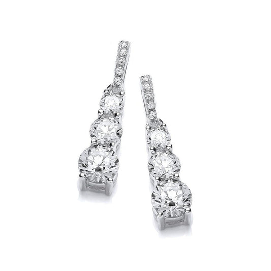 925 Sterling Silver CZ Graduated Trilogy Eternity Drop Earrings - EAG1184