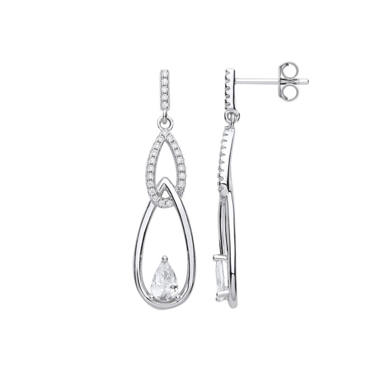 Sterling Silver Pear CZ Triple Tears of Joy Pear Drop Earrings - EAG1195