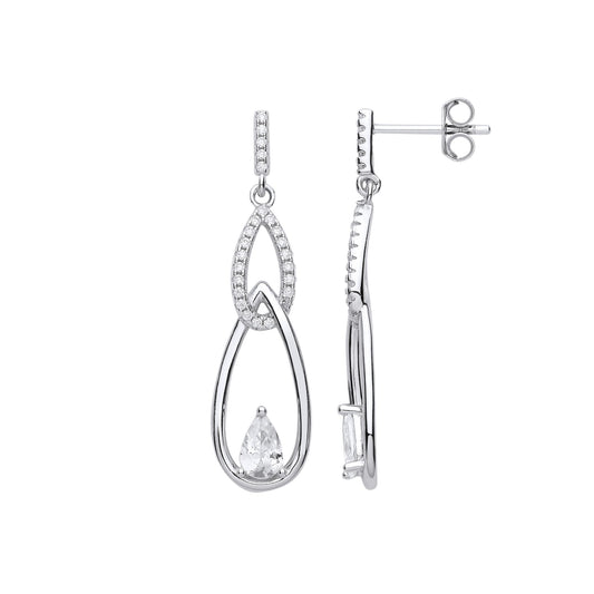 Sterling Silver Pear CZ Triple Tears of Joy Pear Drop Earrings - EAG1195