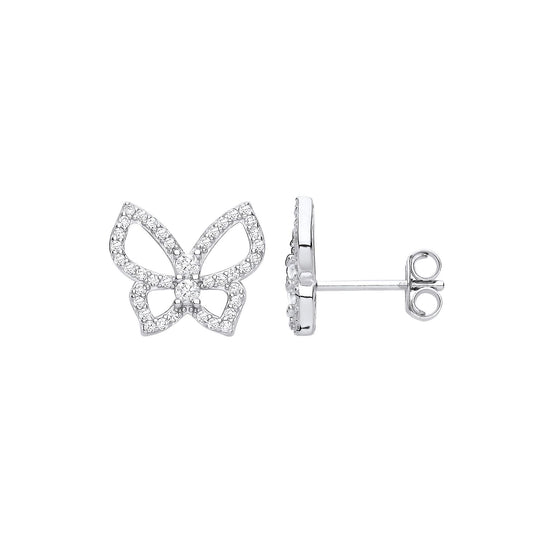 925 Sterling Silver CZ Butterfly Bow Ribbon Stud Earrings - EAG1198