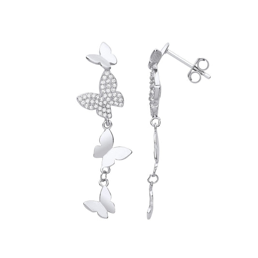 925 Sterling Silver CZ Butterfly Paper Chain Drop Earrings - EAG1199