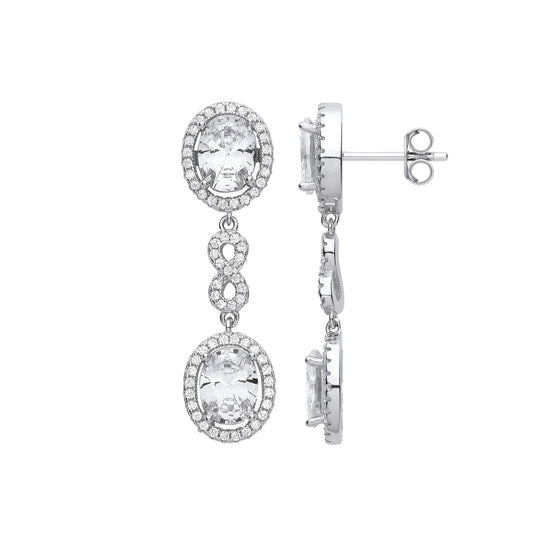 Sterling Silver Oval CZ Oval Halo Infiniy Figure 8 Drop Earrings - EAG1200