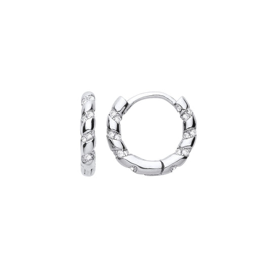 925 Sterling Silver Candy Twist Spiral Slide Huggie Hoop Earrings - EAG1202