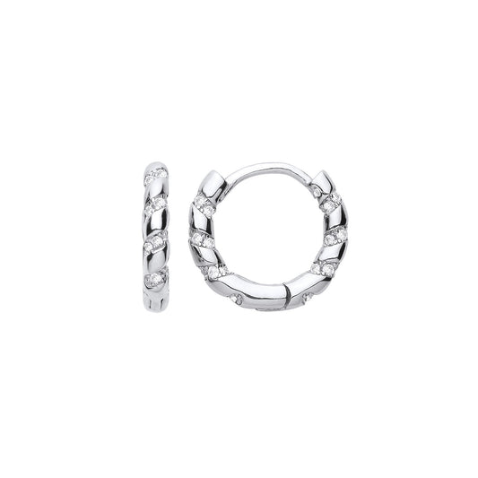 925 Sterling Silver Candy Twist Spiral Slide Huggie Hoop Earrings - EAG1202