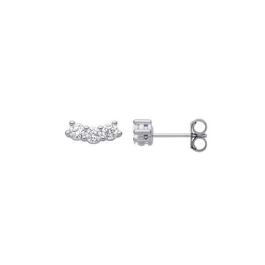 925 Sterling Silver CZ Curved Arc Trilogy Stud Earrings - EAG1206