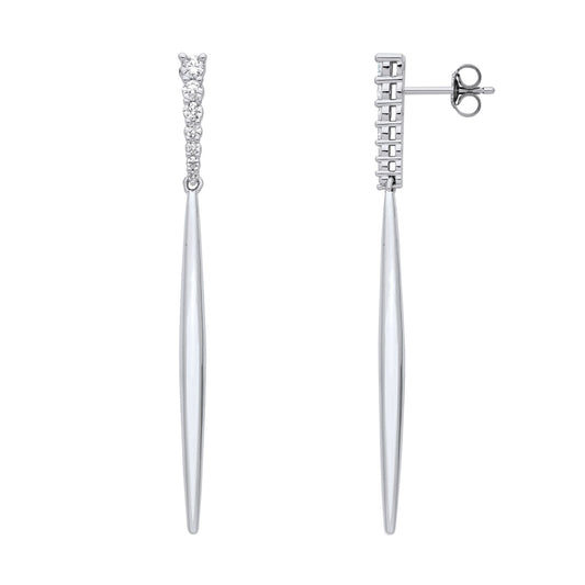 925 Sterling Silver CZ Graduated Eternity Torpedo Drop Earrings - EAG1207