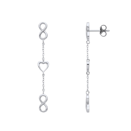 925 Silver Love Heart Infinity Figure 8 Chain Link Drop Earrings - EAG1208