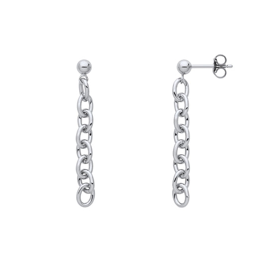 Sterling Silver Rolo Oval Belcher Ball Chain Link Drop Earrings - EAG1209