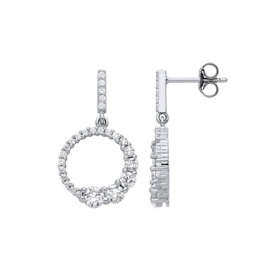 925 Silver CZ Graduated Circle of Life Ouroboros Drop Earrings - EAG1215