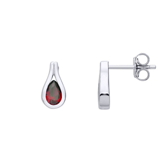 Silver Red Pear CZ Teardrop Loop Cradle Drop Earrings - EAG1222RUB