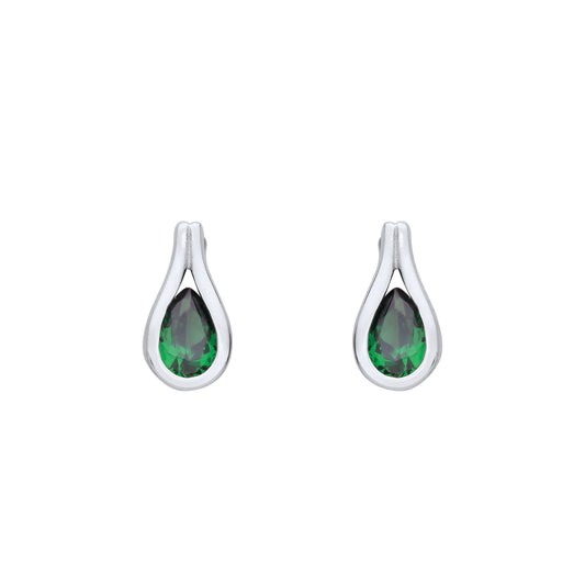 Sterling Silver Green Pear CZ Split Loop Rain Tear Drop Earrings - EAG1222