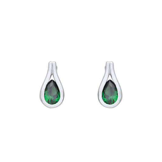 Sterling Silver Green Pear CZ Split Loop Rain Tear Drop Earrings - EAG1222