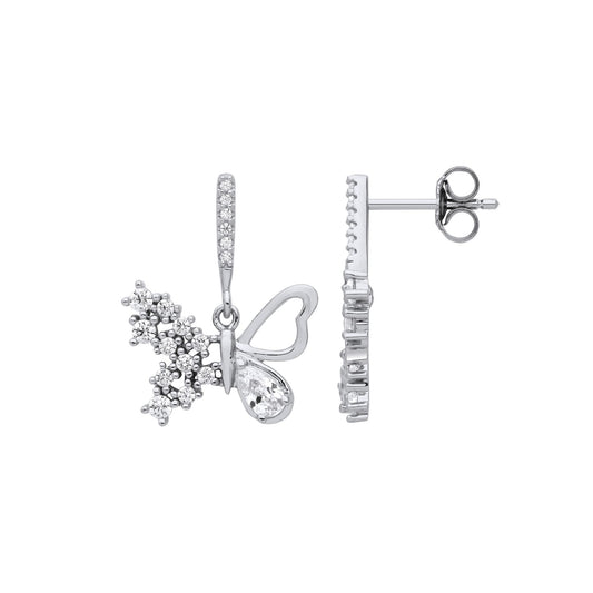 925 Sterling Silver Pear CZ Frosted Butterfly Drop Earrings - EAG1223
