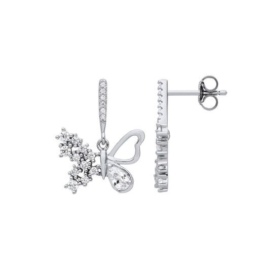 925 Sterling Silver Pear CZ Frosted Butterfly Drop Earrings - EAG1223