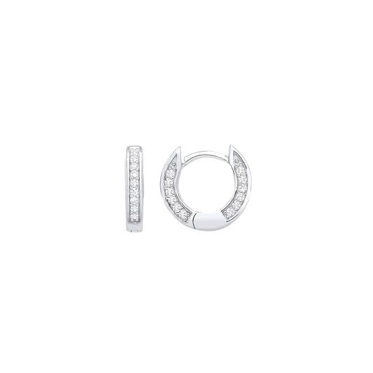 Sterling Silver CZ Channel Eternity Side Set Huggie Hoop Earrings - EAG1228