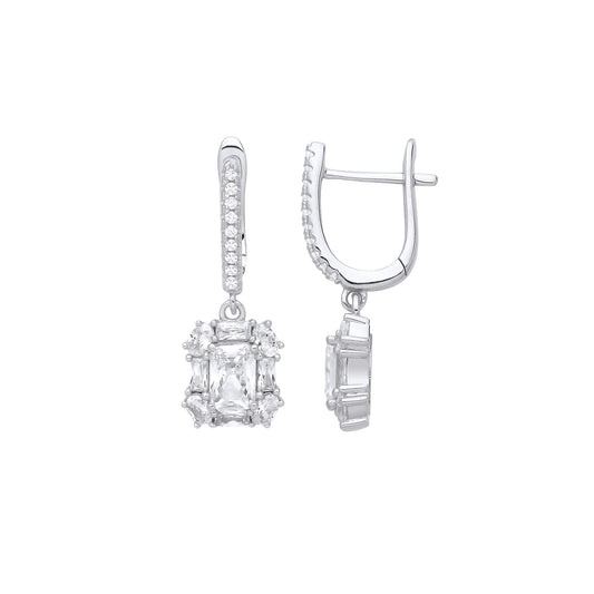 Silver Radiant Oval CZ Rounded Rectangle Cluster Drop Earrings - EAG1230