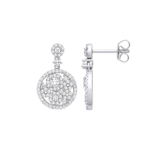 925 Sterling Silver CZ Circle of Life Multi Cluster Drop Earrings - EAG1232