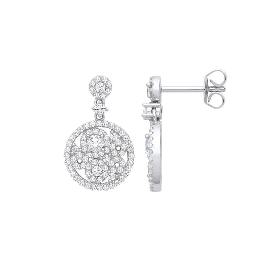 925 Sterling Silver CZ Circle of Life Multi Cluster Drop Earrings - EAG1232